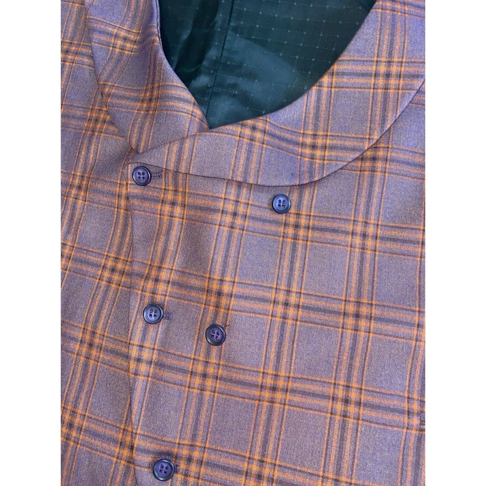 Vitali Men's 3-Piece‎ Suit Modern Fit Denim Lavender Plaid Formal 51W 56 M9857